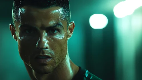 Tunnel-lit athlete locked in neon-soaked warrior focus.