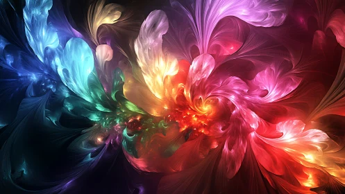 Fractal light forms radiate in a symmetrical multicolor field