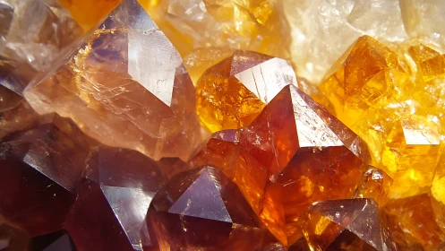 Macro study of translucent amber quartz crystals under light