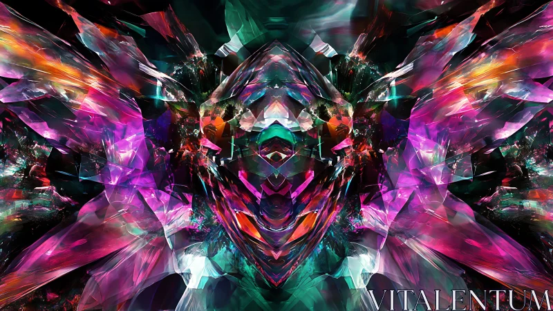 Chromatic crystal vortex shatters into prismatic wingscape.