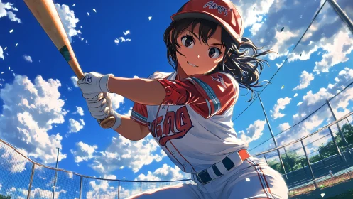 Sunlit batter readies a confident swing on bright blue day