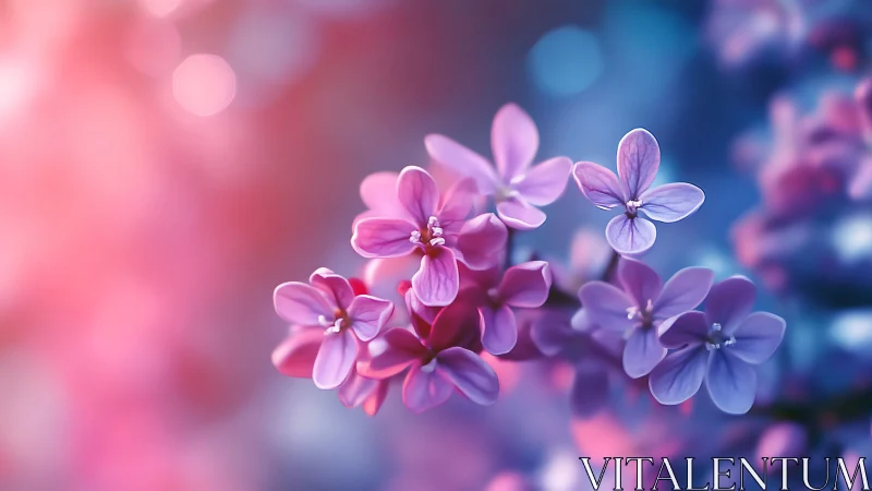 Close-up floral cluster with pink and purple petals. Soft focus background.