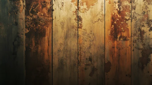 Weathered metal panels glow softly with rustic golden tones
