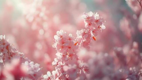 Pink Cherry Blossoms in Soft Focus with Luminous Depth