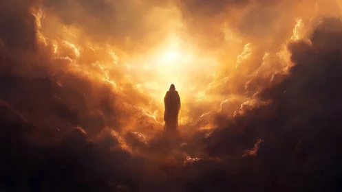 Silhouetted figure within dense glowing cloud formation.