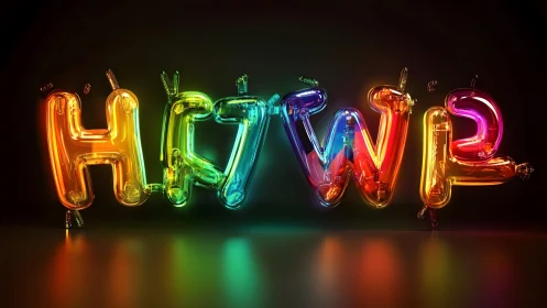 Colorful Glass Balloon Letters Forming "HFWP" on Black Background.