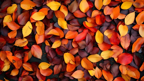 Autumn leaf carpet in vivid orange, red and gold hues.