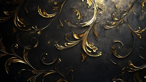 Ornate golden flourishes on textured black luxury background.