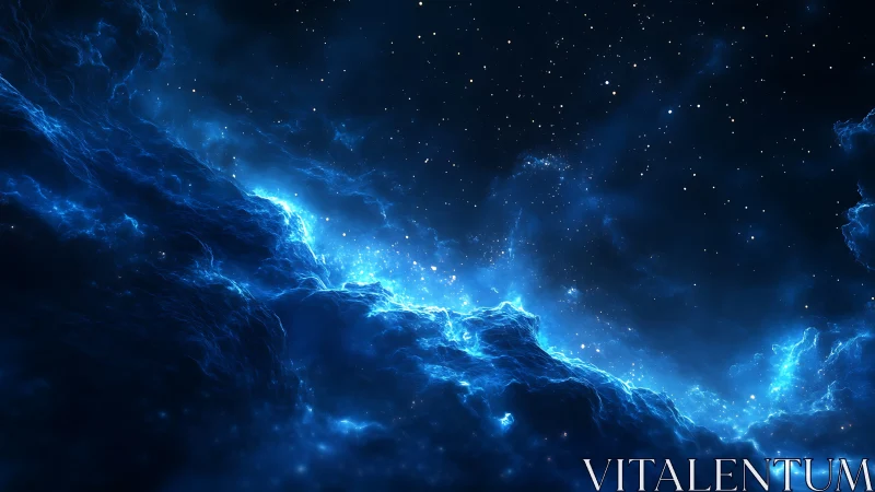 Blue luminous nebula with scattered distant starfield in space.