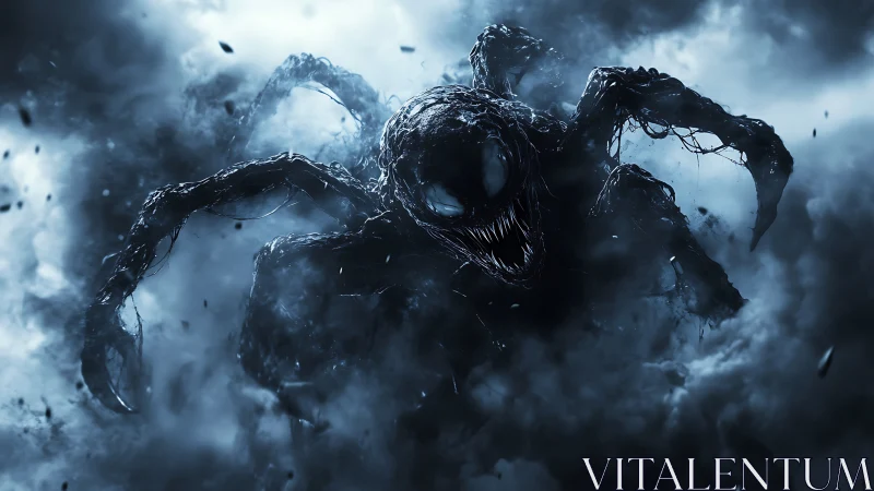 Nightmare symbiote emerges from swirling storm clouds.