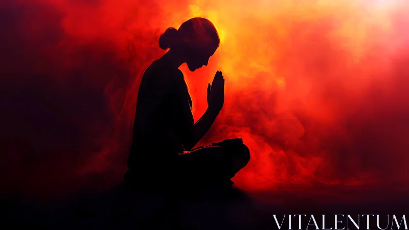 Quiet moment of meditation in soft glowing sunset light.