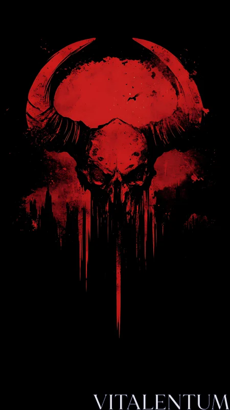 Blood-red horned skull erupts from the void in dripping fury.