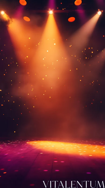 Multicolor theatrical spotlights illuminating atmospheric haze.