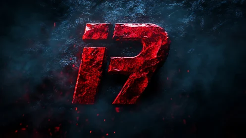 Volumetric red i7 emblem with fractured stone surface rendering.