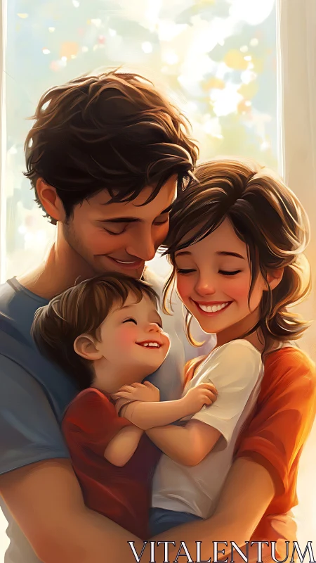 Happy Family Moment with Child in Golden Light.