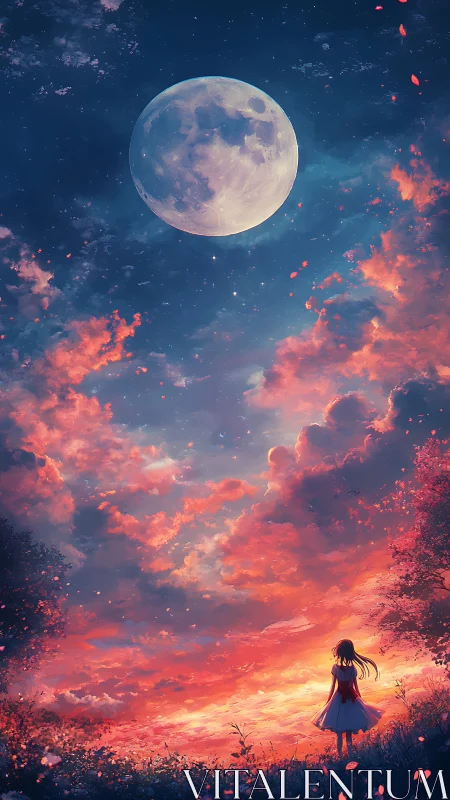 Moonlit dusk invites a lone dreamer into painted clouds