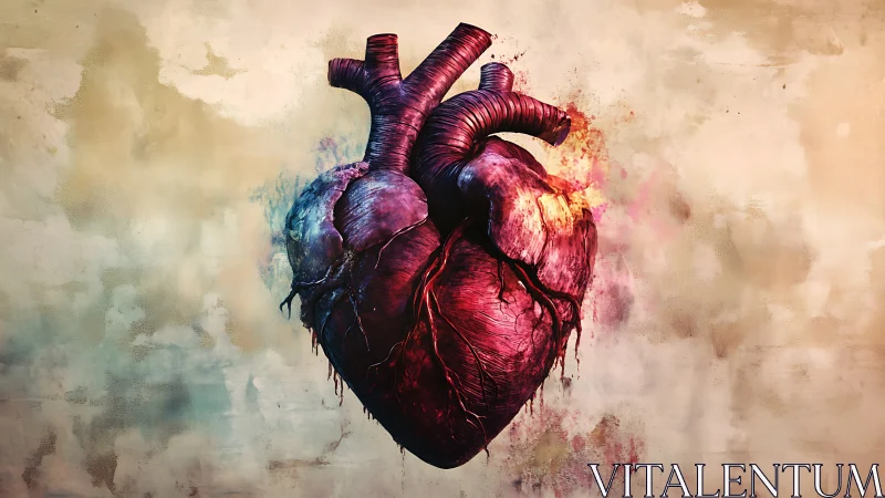 Anatomical Heart in Watercolor Splatter Art
