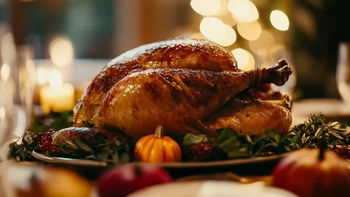 Golden roasted turkey rests on festive holiday table