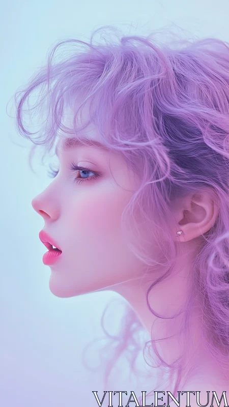 Pastel cyber portrait of ethereal girl in profile view.