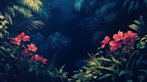 Nocturnal Botanical Composition: Coral Inflorescence Against Deep Blue Atmosphere.