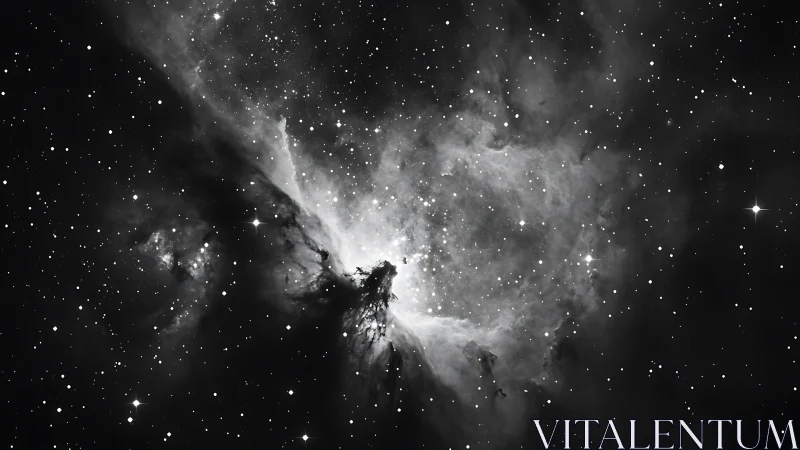 Monochrome nebula cloudburst with dense starfield glow.