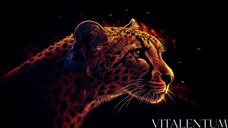 Luminescent Predator: A Leopard Ablaze in Neon Fire