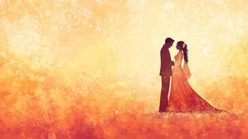 Bride and Groom in Luminous Golden Embrace.