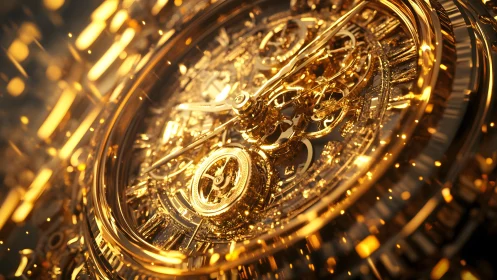 Intricate golden clockwork macro in luxurious artistic style.
