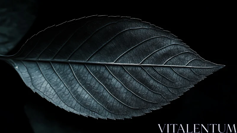 Macro dorsal view of desaturated leaf venation on black ground