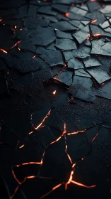 Cracked obsidian ground reveals molten ember fractures.