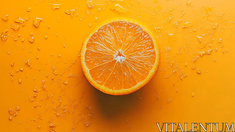 Bright juicy orange slice rests on a glowing citrus backdrop