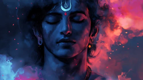 Digital painting portrait with ethereal bokeh aura composition.