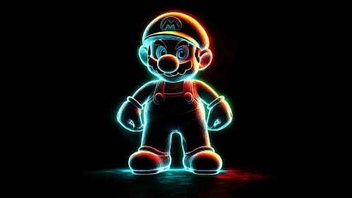 Glowing neon hero outlined in playful electric colors.