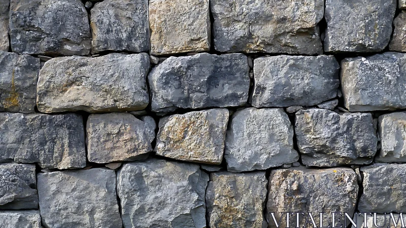 Close-up of rustic stone wall with rough texture in natural light.