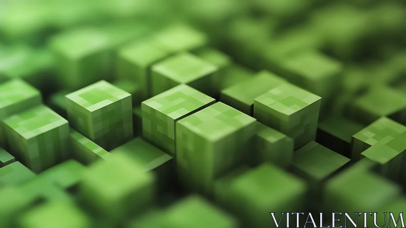 Modular green voxel cubes form a soft-focus abstract grid