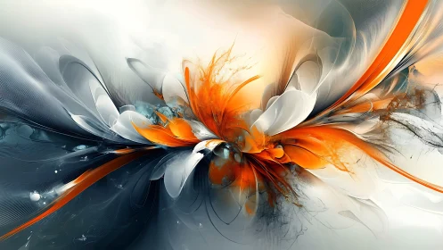 Abstract orange and white digital bloom in motion.
