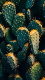 Glowing desert cacti sharing soft golden evening light.