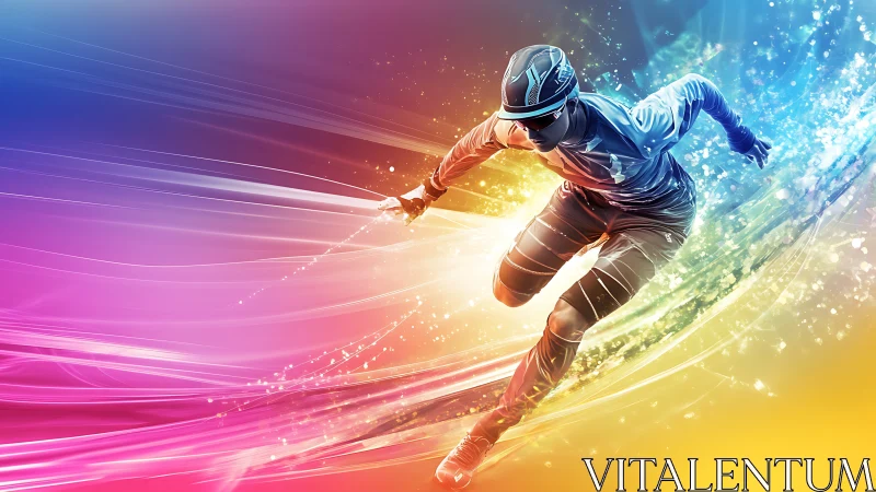 Speed runner slicing through neon color storms of light.