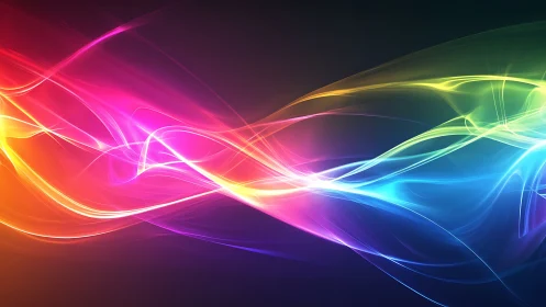 Vibrant multicolor light waves on dark abstract background.