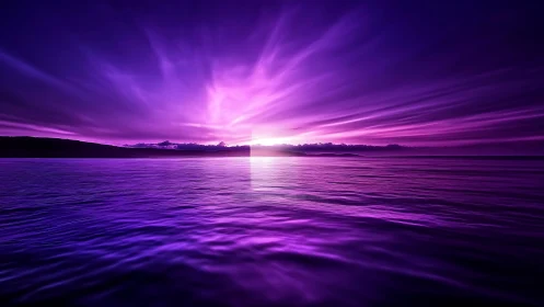 Chromatically shifted ocean horizon under intense magenta sunset