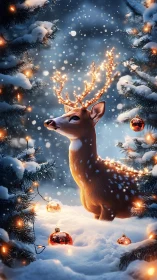 Snowlit reindeer oracle crowned in glowing winter garlands.