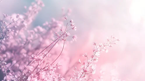 Whispering pink sprigs drift like soft music through light