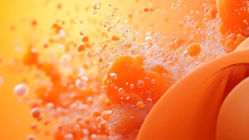 Abstract orange bubbles in liquid with dynamic, vibrant composition.