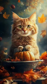Autumn Cat with Pumpkin: Digital Fantasy Portraiture.