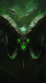 Demonic horned warlord with toxic green arcane core.