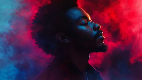 Neon hush around a dreamer wrapped in electric dusk.