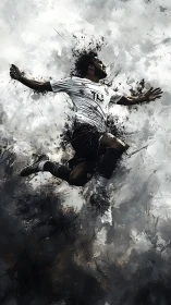 Dynamic digital painting of a leaping soccer player.