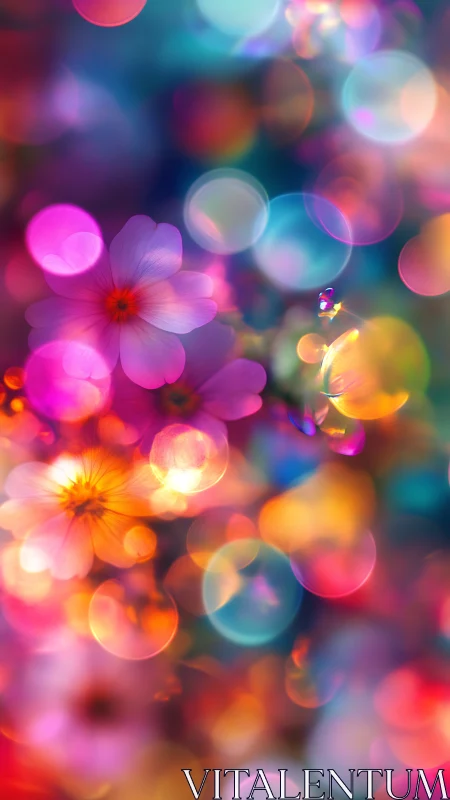 Petals drift through neon bokeh as twilight quietly hums