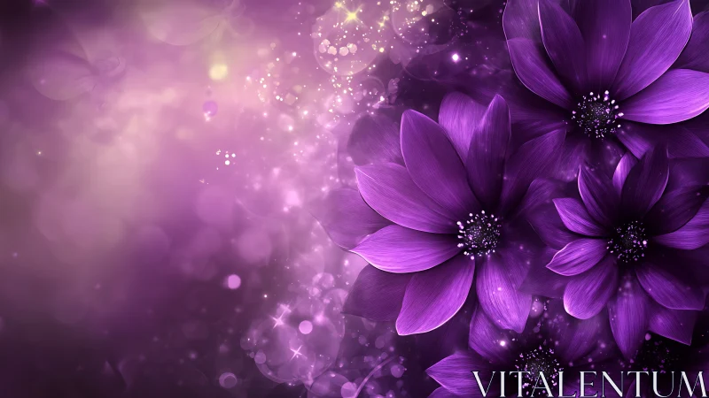 Purple Flowers with Glowing Light Effects.