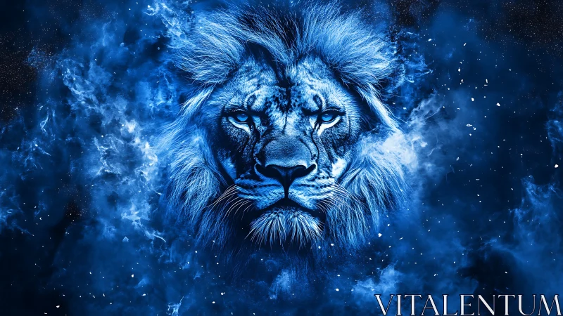 Starlit nebula lion fixes a blazing gaze through cosmos